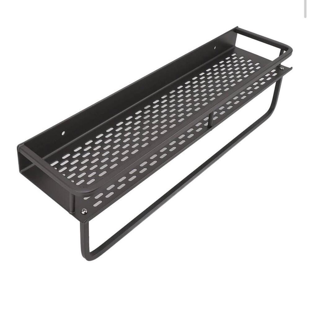 Wall-Mount Grey Bathroom Shower Caddy Kitchen Organizer with Towel Rack